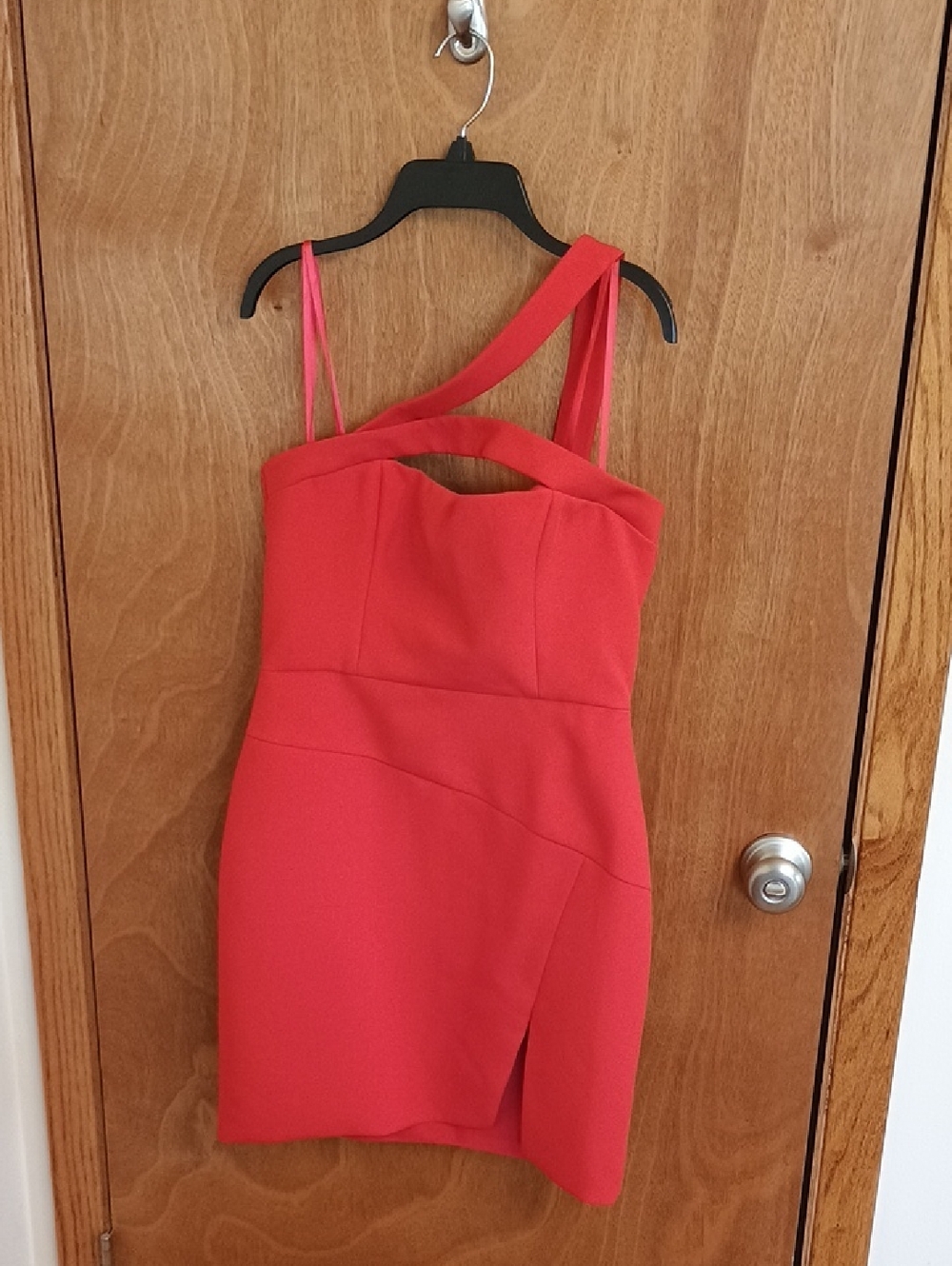 BCBGMaxAzria Coral-Red One-Shoulder Mini Dress